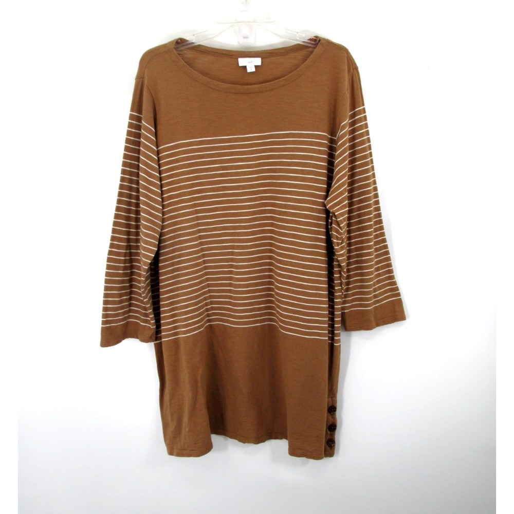 J. Jill Tunic Knit Sweater Women XL Tall Beige Stripes Tencel Modal Lagenlook